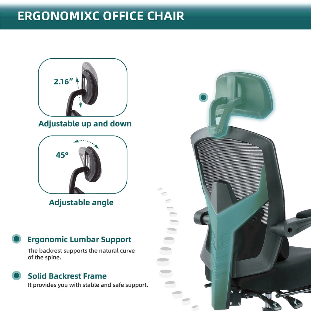 Retractable Footrest Ergonomic Swivel Office Chair With Lumbar Support Pillow And Padded Armrests — product image 2