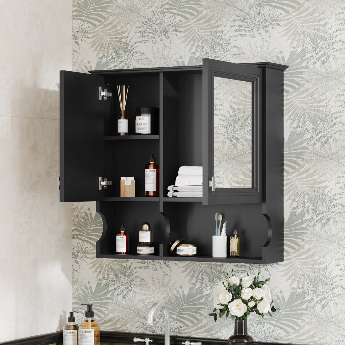 30 Inch Mirror Medicine Cabinet with Open Shelves — product image 2