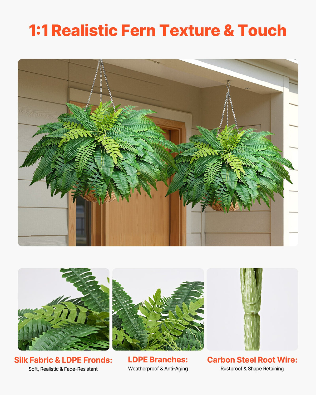 Artificial Ferns — 48 Inch Fake Boston Fern Bush Plant with 67 Fronds — product image 2