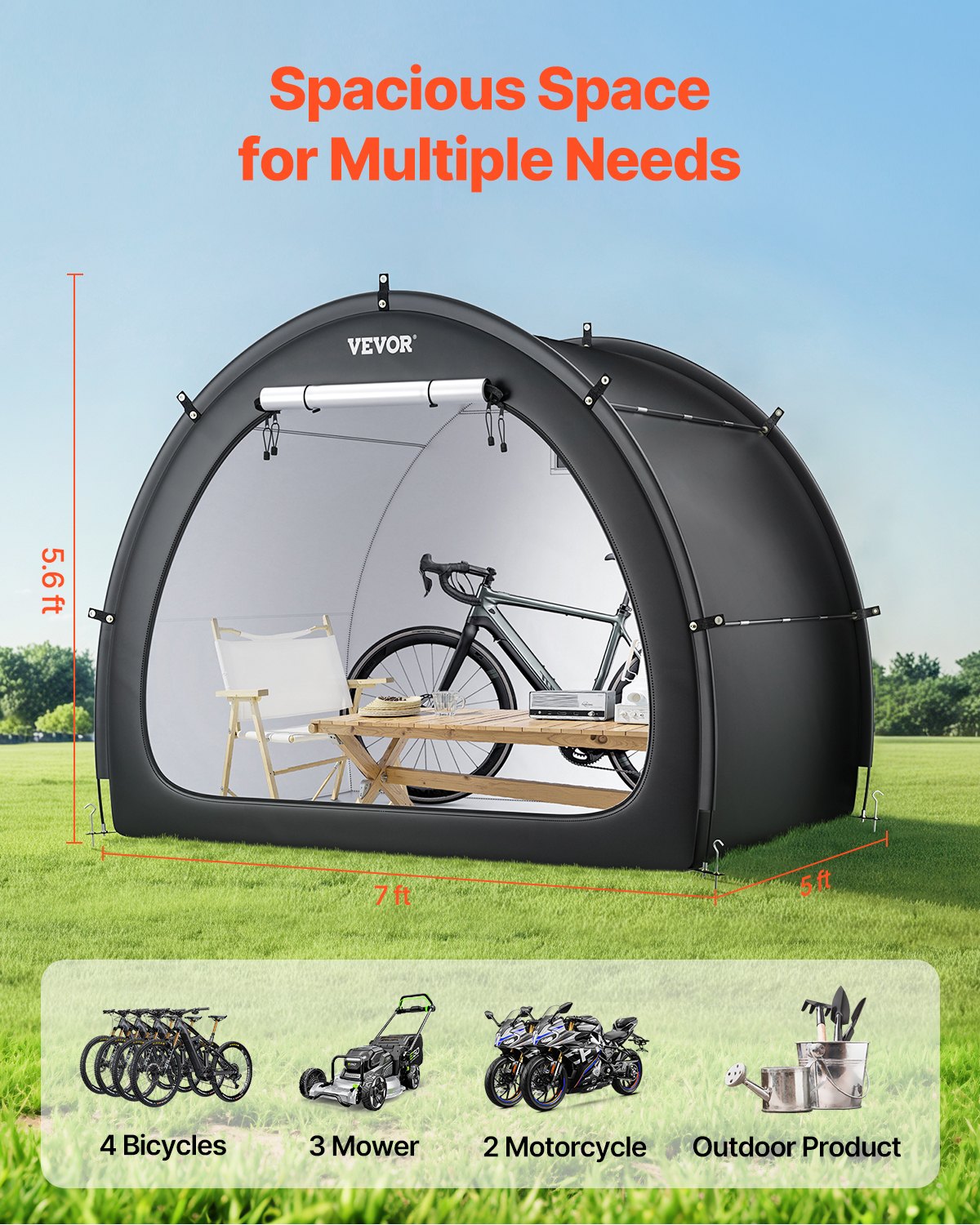 Outdoor Bike Storage Tent Fan-Shaped Waterproof Bike Tent For 4 To 5 Bikes — product image 2
