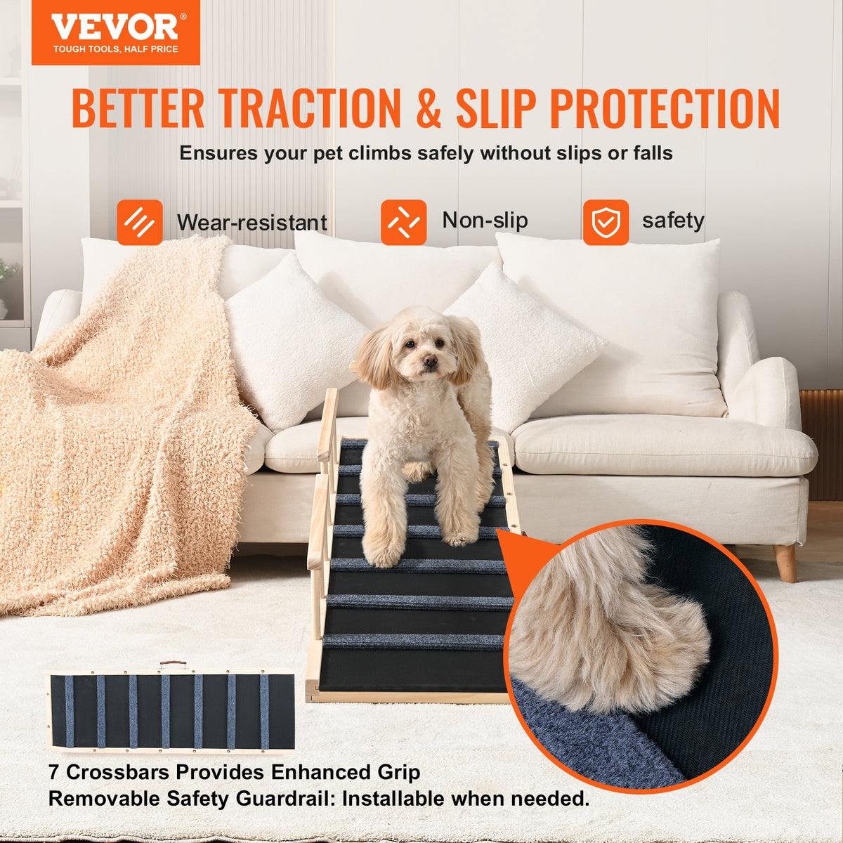 Dog Ramp, Folding Pet Ramp For Bed, Adjustable Dog Ramp For Small, Large, Old Dogs & Cats, Wooden Pet Ramp With 47.2' Long Ramp, Adjustable From 13.8' To 27.6', Suitable For Couch, Sofa, Car — product image 2
