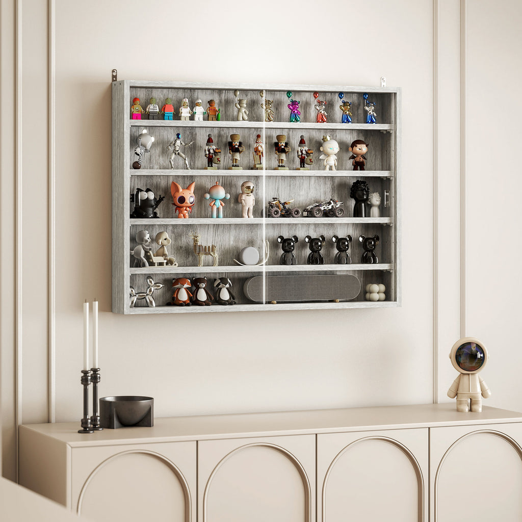 5-Tier Display Cabinet, Wall-Mounted Display Case with 2 Glass Doors and Adjustable Shelves, Gray — product image 3