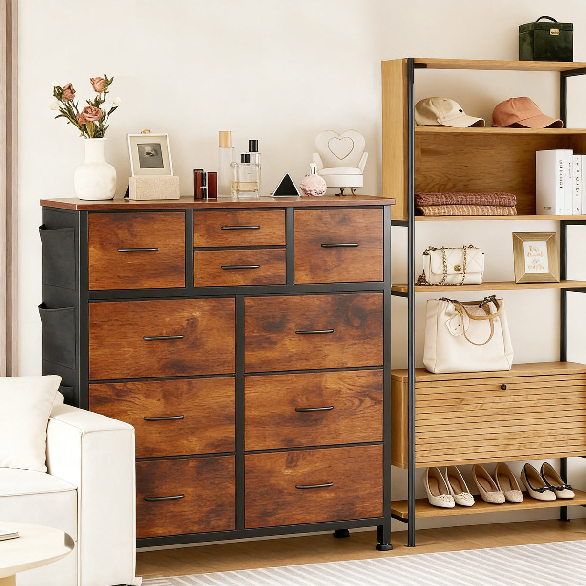 10-Drawer Dresser With Side Pocket & Hooks, Storage Cabinet With Wood Top For Bedroom Closet Organization — product image 2