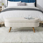 Ottoman Oval Storage Bench,Rubber Wood Legs, Beige 43.5x16x16 — product image 2