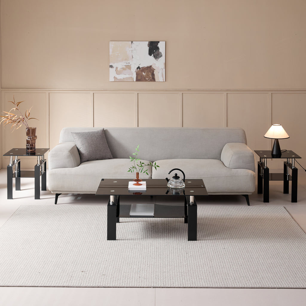 Tempered Black Glass Coffee Table — 2-Layers Tea Table — product image 3