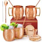 Yooreka Pure Copper Moscow Mule Set - 4 Mugs with Accessories