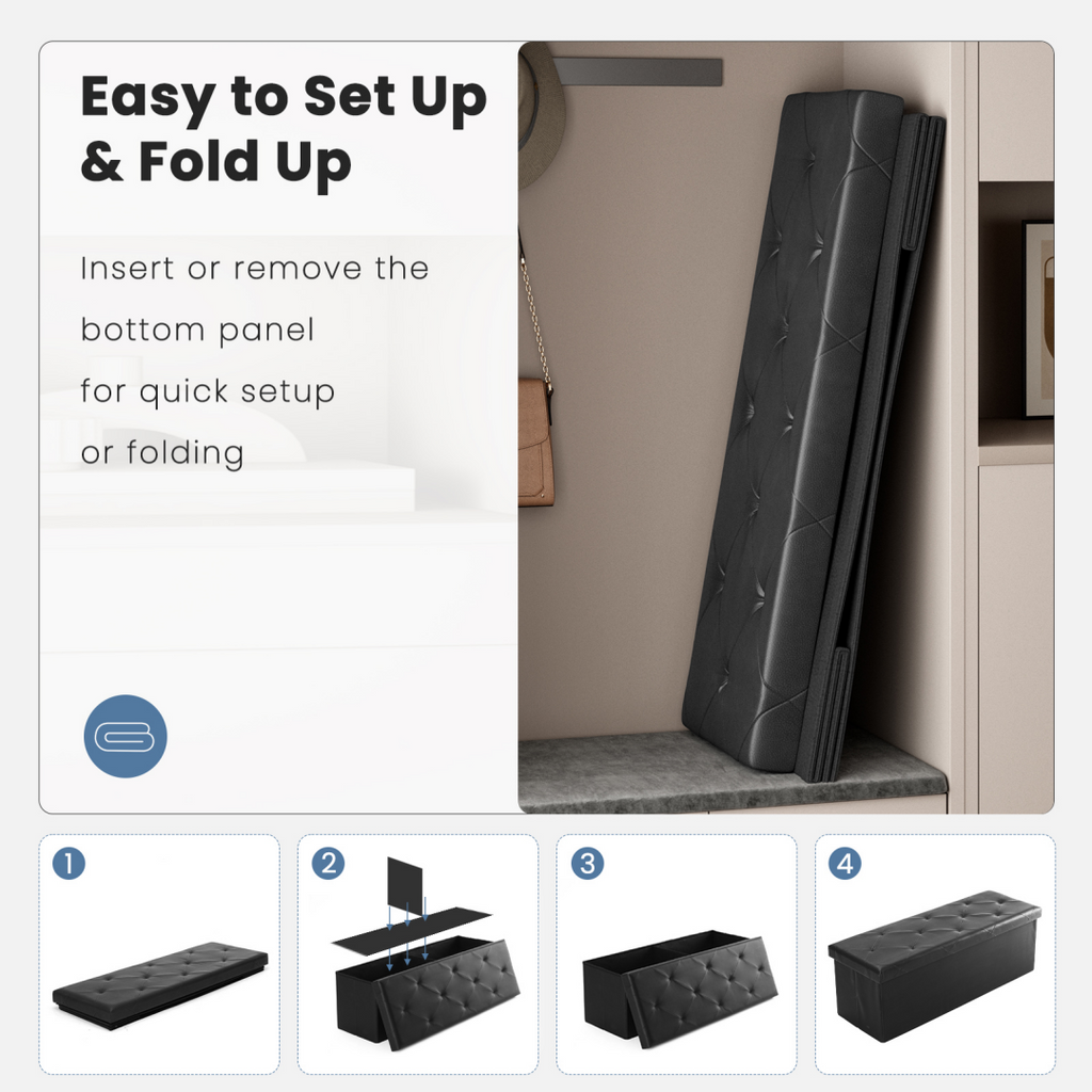 Brown folding storage ottoman bench — view 2