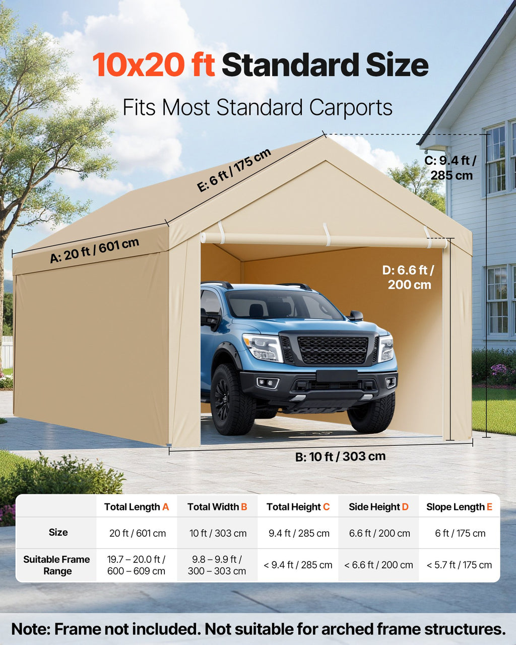 Carport Replacement Canopy, 10 X 20 Ft Potable Garage Tent Top Tarp With Sidewalls, UV-Resistant & Waterproof, Heavy Duty Car Shelter Tarp With Ball Buggees, Beige, Frame Not Included — product image 3