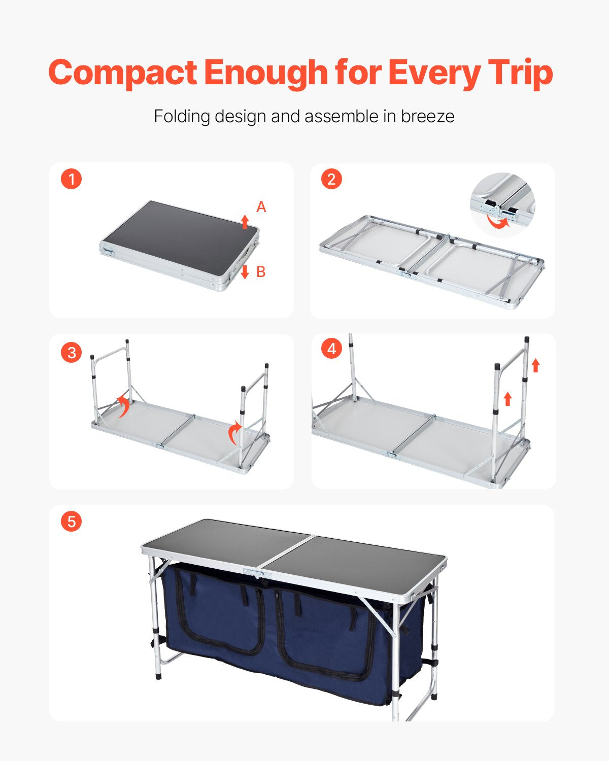 Camping Kitchen Table Folding Portable Cook Station 3 Adjustable Height Aluminum — product image 2