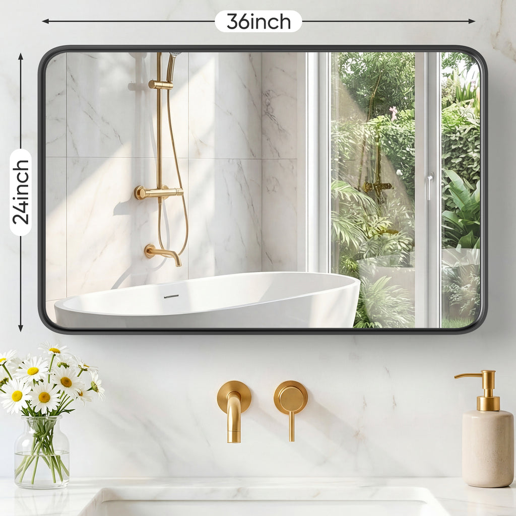 Black rectangular metal wall mirror — view 2
