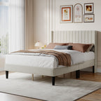 Double Bed Frame, Fabric-covered Wing-shaped Headboard And Wooden Crossbars, With A Load Capacity Of 500 Pounds, Without Box Springs — product image 1