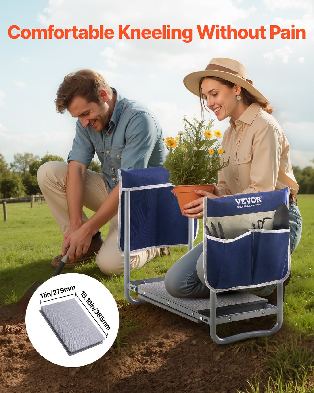 Garden Kneeler And Seat, 11 In Wide Kneeling Pad, Heavy Duty Garden Kneeling Stool, Folding Garden Seat With 2 Tool Bags, Relieve Knee & Back Pain, Non-Slip Garden Bench For Women Grandparents — product image 2