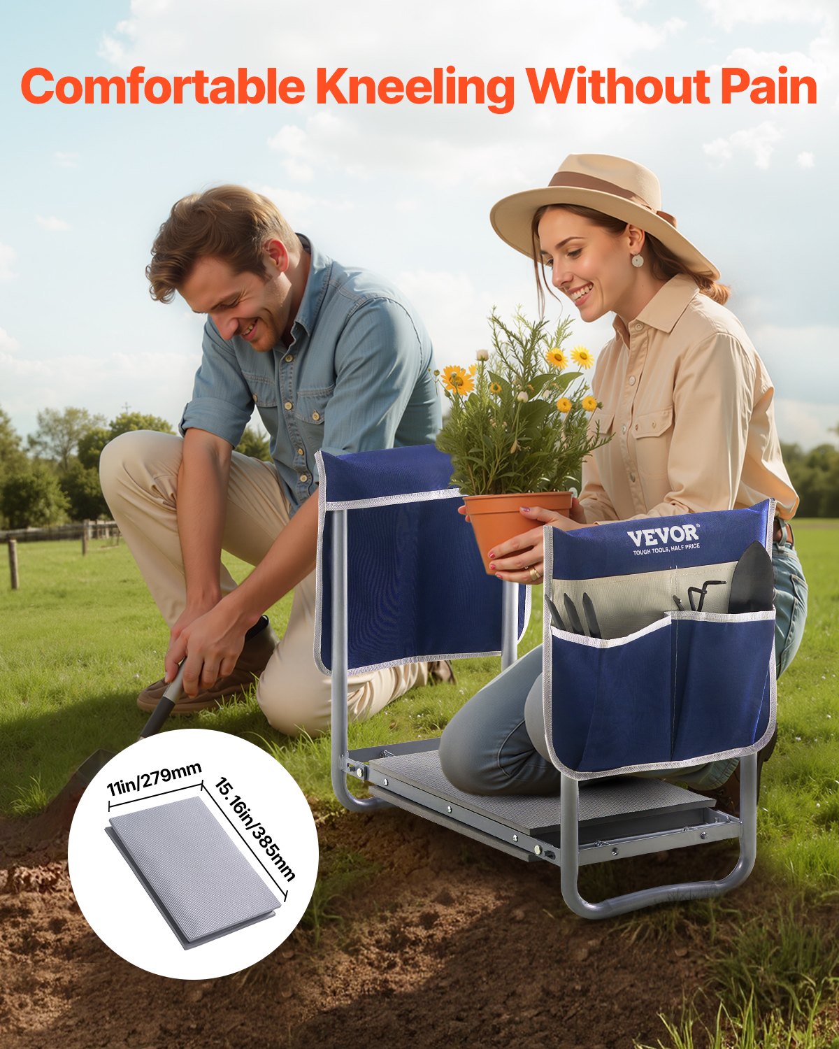 Garden Kneeler And Seat, 11 In Wide Kneeling Pad, Heavy Duty Garden Kneeling Stool, Folding Garden Seat With 2 Tool Bags, Relieve Knee & Back Pain, Non-Slip Garden Bench For Women Grandparents — product image 2