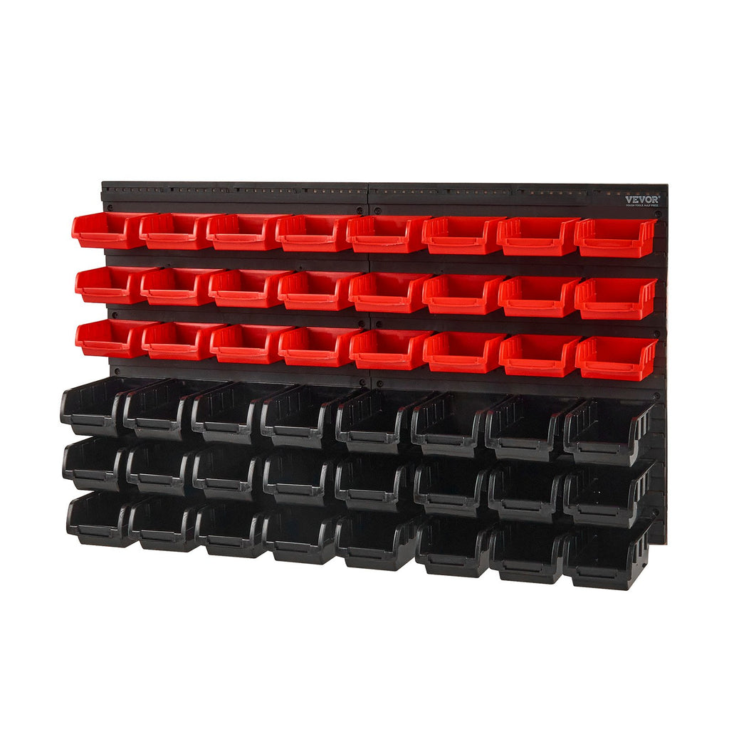Wall Mounted Storage Bins, 48-Bin Parts Rack Organizer Garage Plastic Shop Tool With Wall Panels, Tool Organizer For Nuts, Bolts, Screws, Nails, Beads, Buttons, Other Small Parts, Black And Red — product image 1