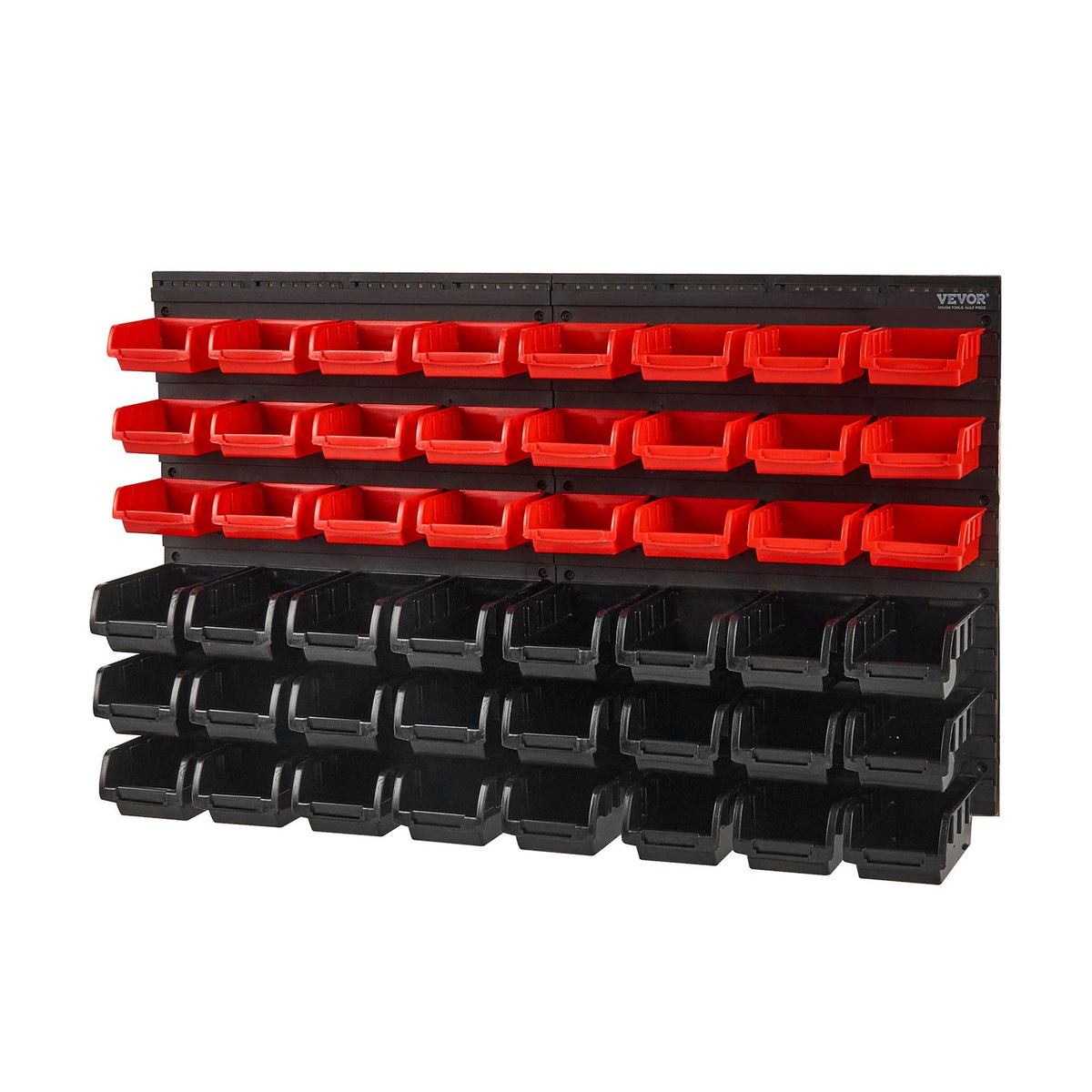 Wall Mounted Storage Bins, 48-Bin Parts Rack Organizer Garage Plastic Shop Tool With Wall Panels, Tool Organizer For Nuts, Bolts, Screws, Nails, Beads, Buttons, Other Small Parts, Black And Red — product image 1