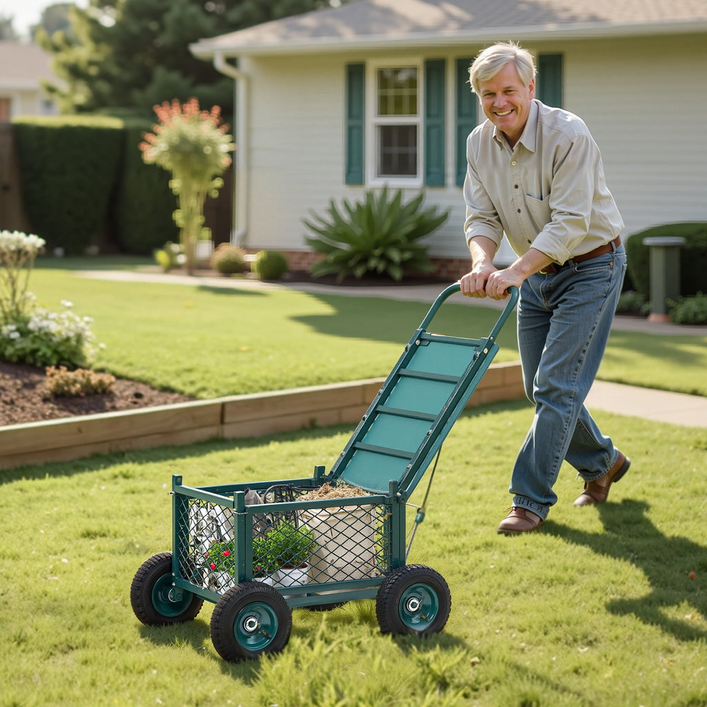 Rolling Garden Seat With Wheel 400LB Heavy Duty Metal Garden Cart With Storage — product image 1