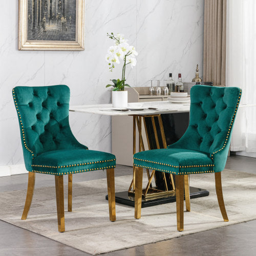 High-End Tufted Solid Wood Contemporary Velvet Upholstered Dining Chair with Golden — product image 1