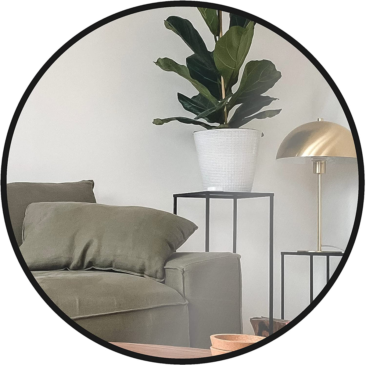 24 Inch Black Metal Framed Round Bathroom Mirror for Wall. W2203p182012 — product image 1