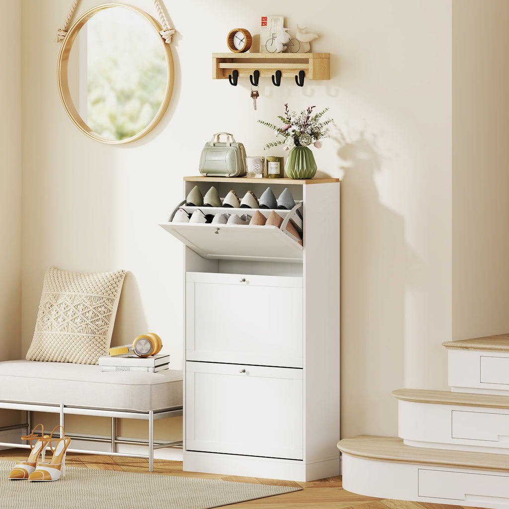 Modern Shoe Storage Cabinet with 3 Flip Drawers and Adjustable Shelves for 12-18 — product image 3