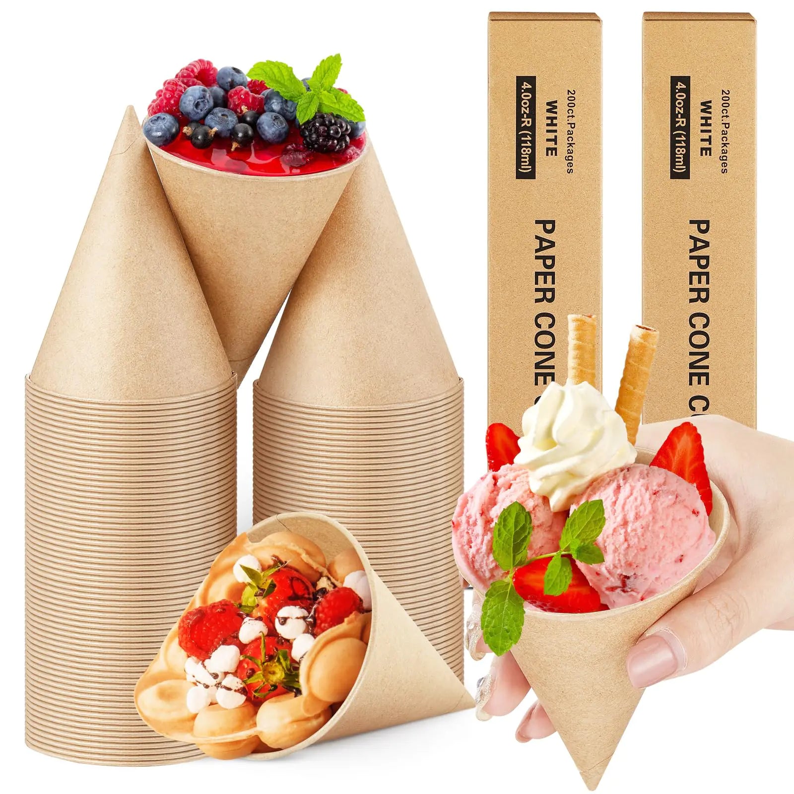 KraftyCone 400-Pack 4oz Paper Cone Cups