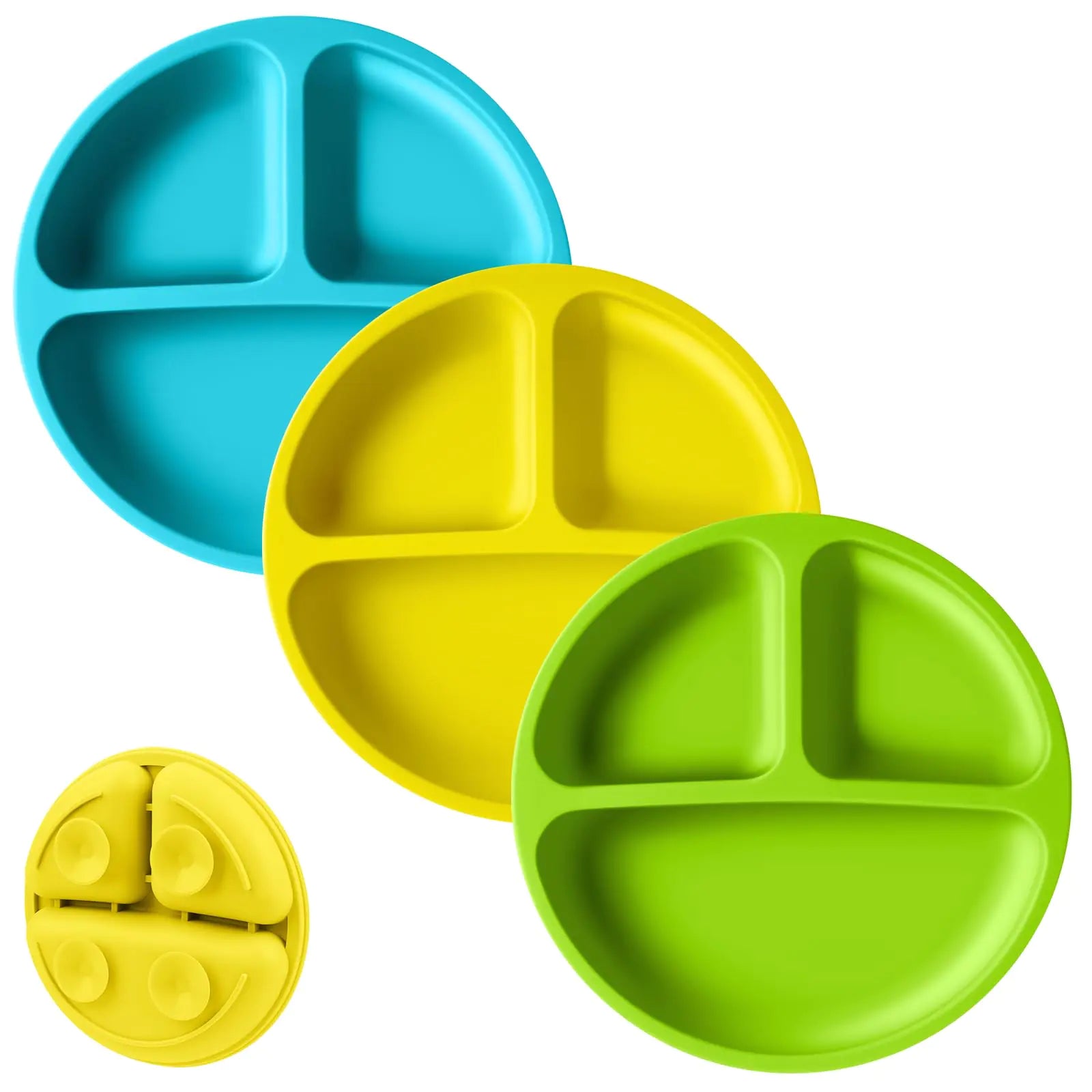 Vicloon Silicone Toddler Plates 3PCS - Non-Slip Divided Suction Design