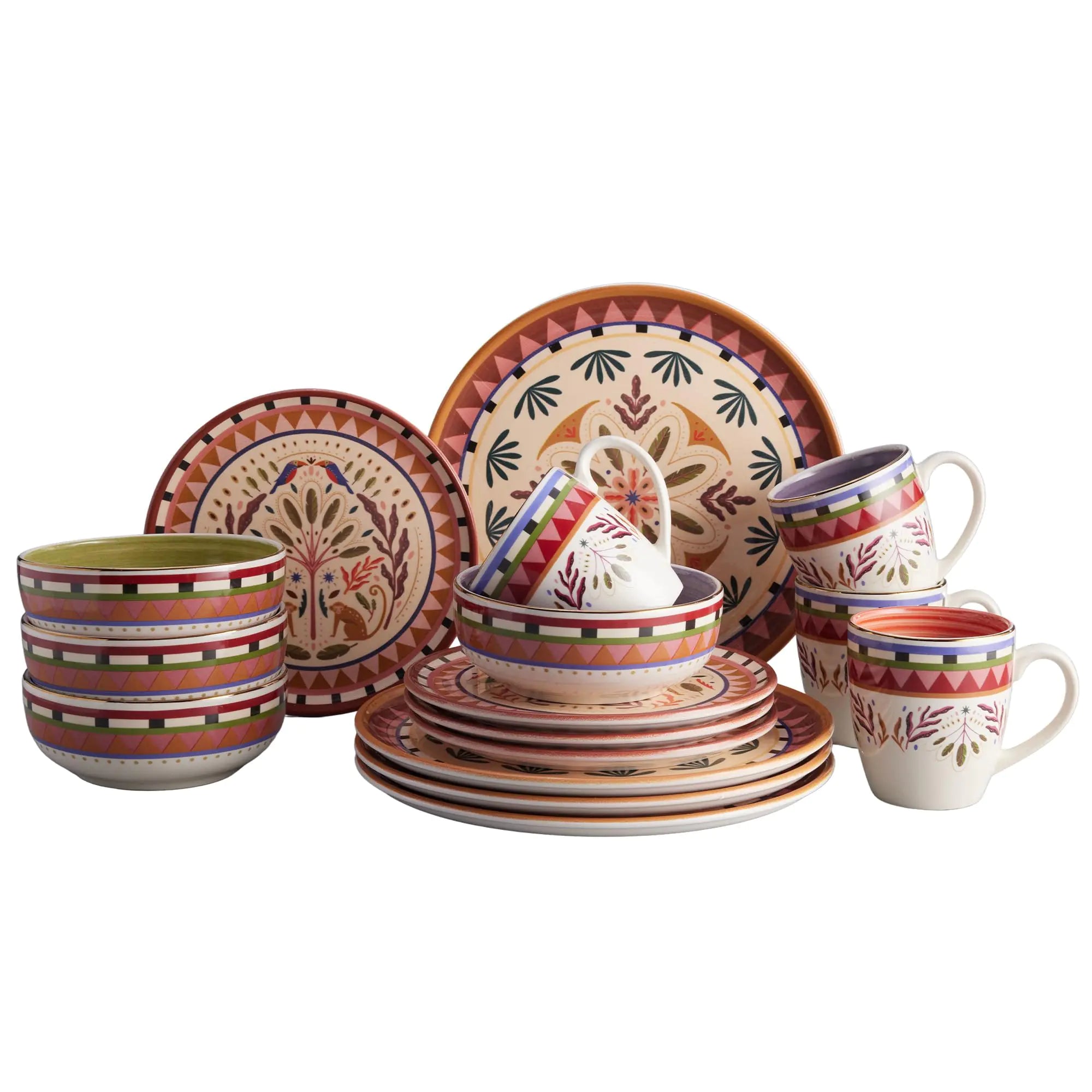 Jungle Essence 16-Piece Ceramic Dinner Set | Service for 4 | Selvatica