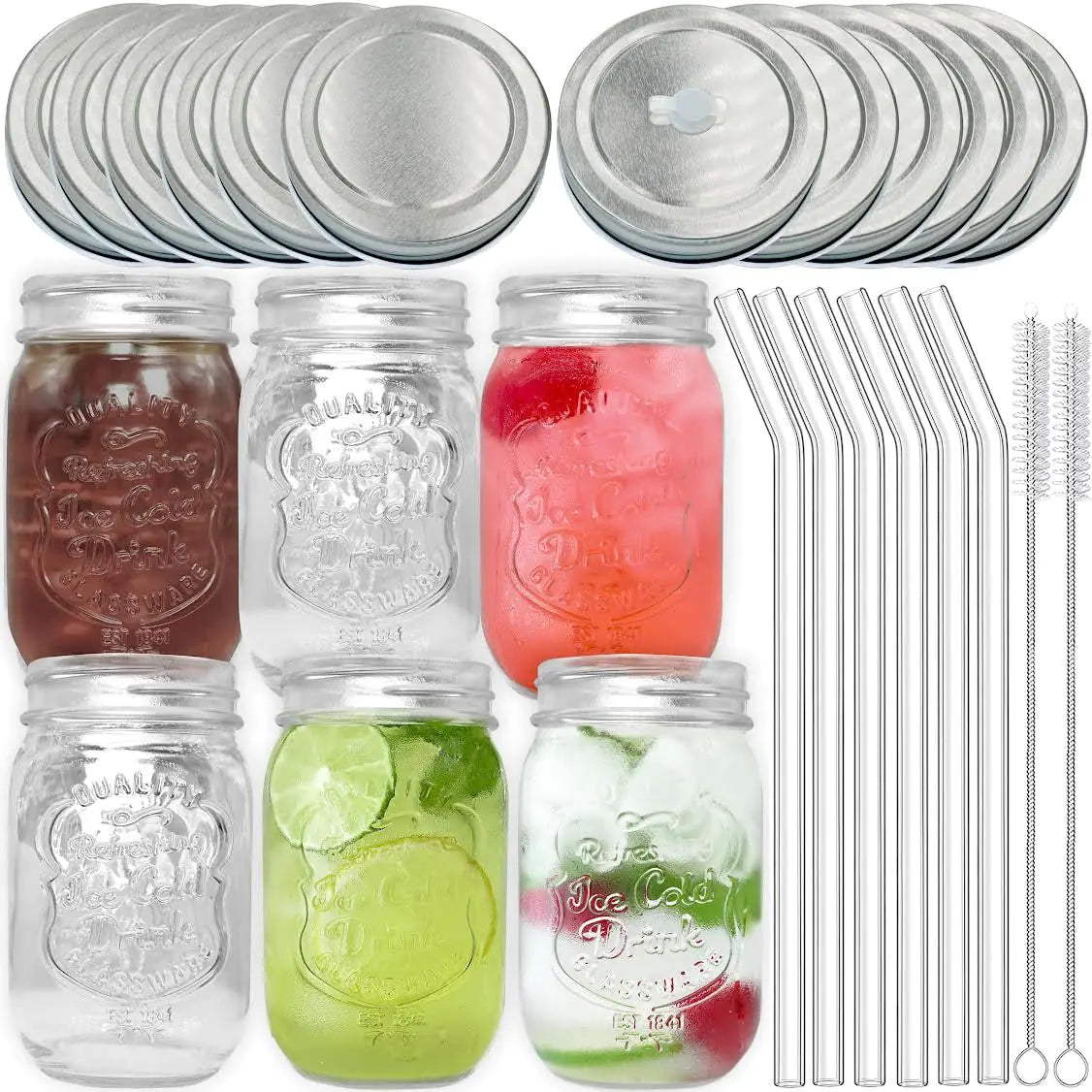 Pinkrella Seal & Sip Mason Jars 16oz - Glass Mug 6-Pack Without Handles