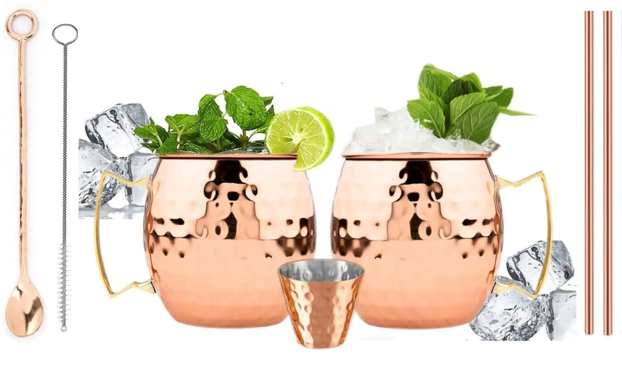 Copper Elegance 18oz Stainless Steel Moscow Mule Mug Set