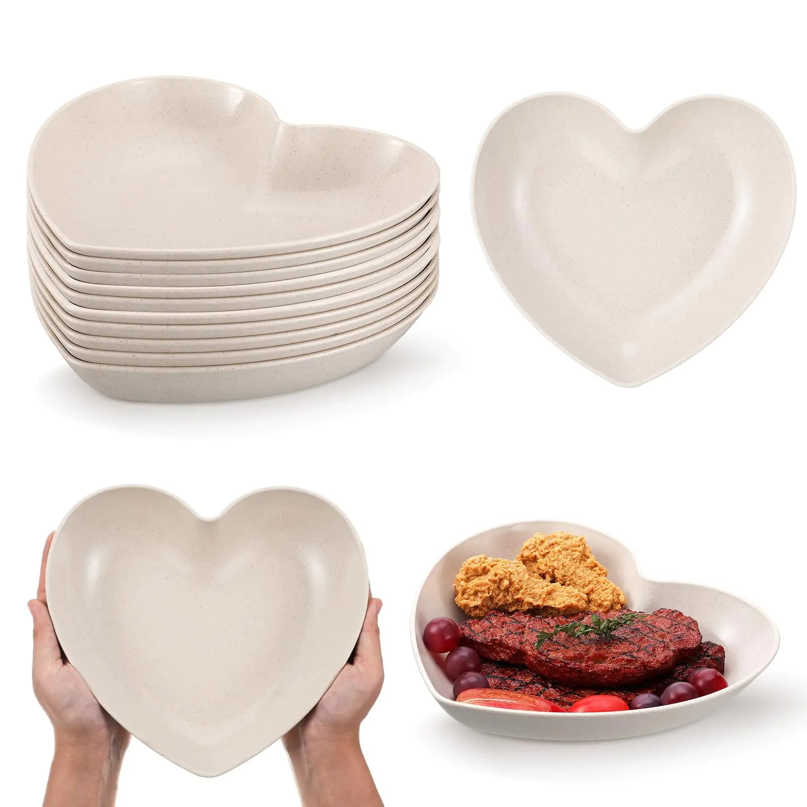 10-Piece White Heart Plates Set
