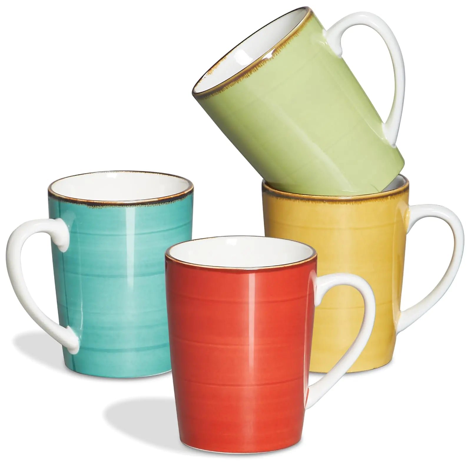 BrightBrew 16oz Ceramic Mug Set - 4 Colorful Coffee Cups with Handles
