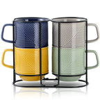 Ceramic Nesting Coffee Mug Set with Stand - 13oz