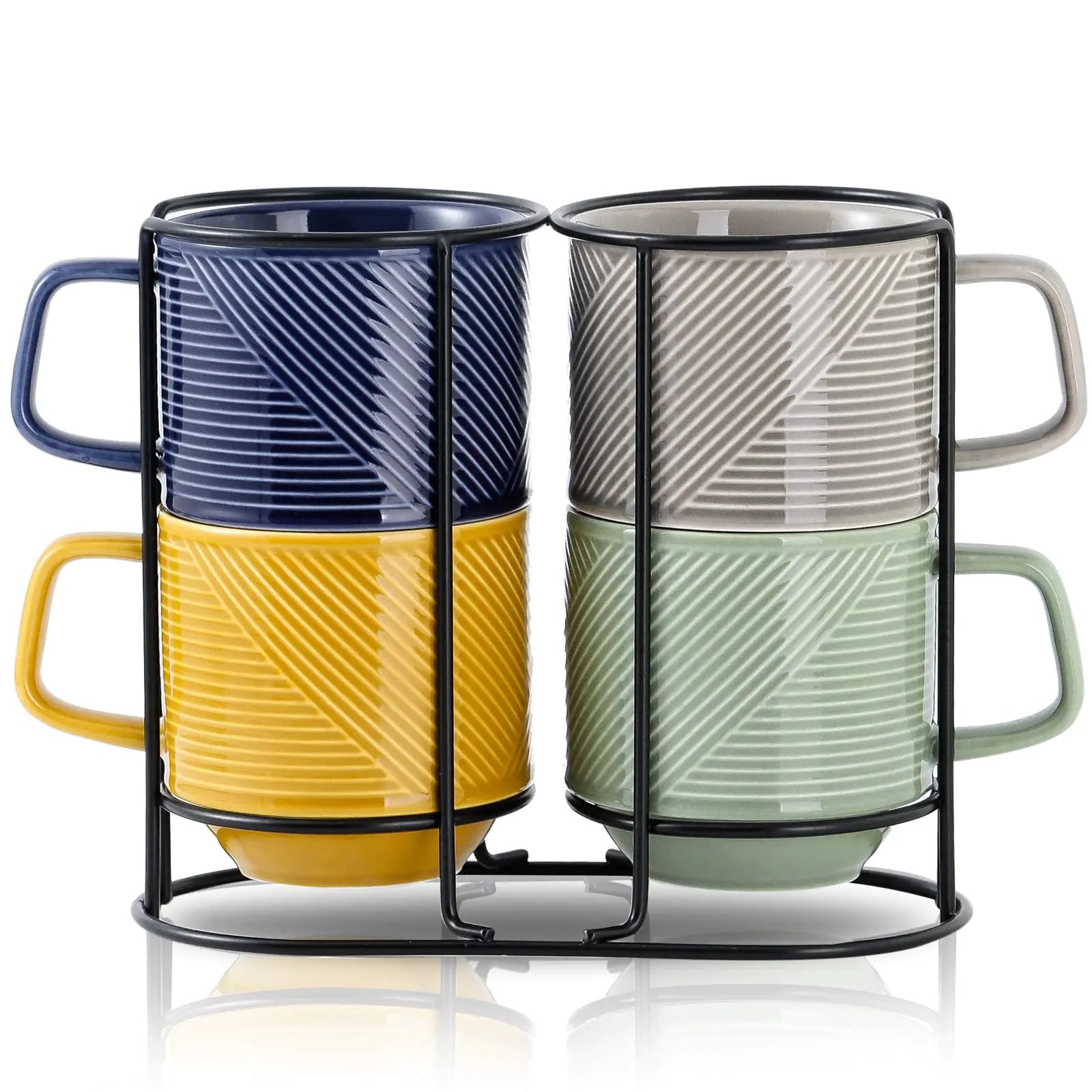 Ceramic Nesting Coffee Mug Set with Stand - 13oz