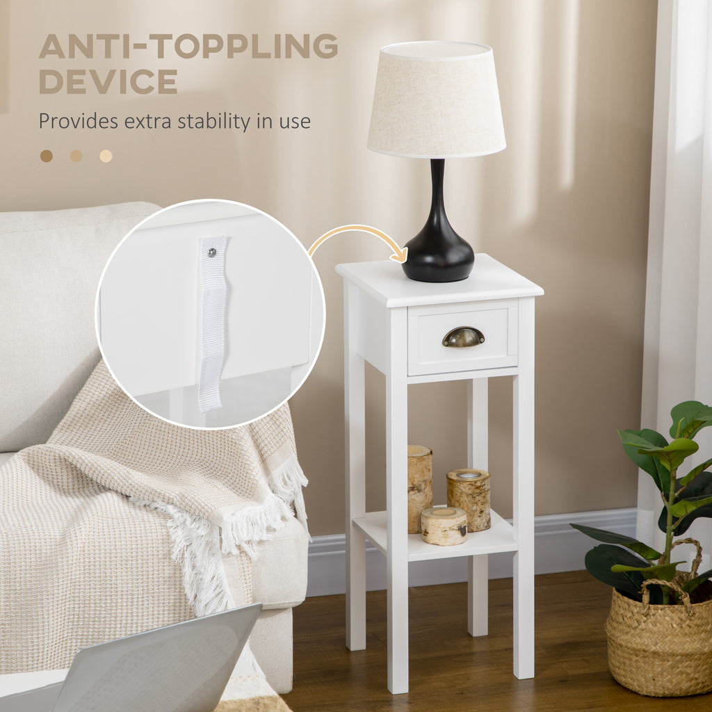 2-Tier Side Table with Drawer and Shelf, End Table for Living Room and Hallway, White — product image 2