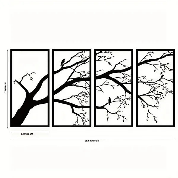 Iron Bare Branch & Bird 4-Panel Wall Art — Minimalist Style Wall Hanging — product image 2