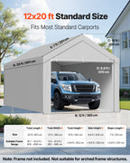 Carport Replacement Canopy, 12 X 20 Ft Potable Garage Tent Top Tarp With Sidewalls, UV-Resistant & Waterproof, Heavy Duty Car Shelter Tarp With Ball Buggees, Grey, Frame Not Included — product image 3