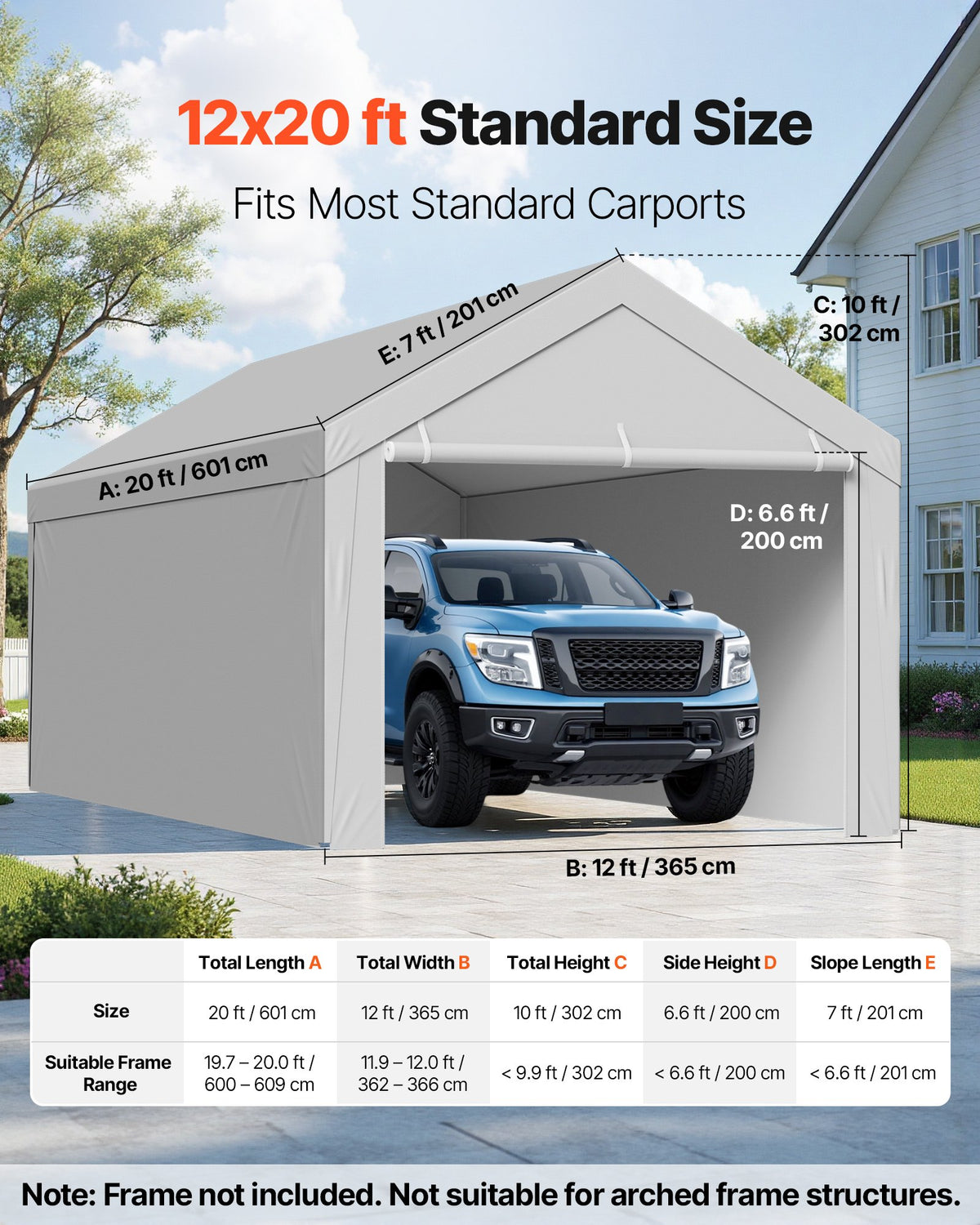 Carport Replacement Canopy, 12 X 20 Ft Potable Garage Tent Top Tarp With Sidewalls, UV-Resistant & Waterproof, Heavy Duty Car Shelter Tarp With Ball Buggees, Grey, Frame Not Included — product image 3