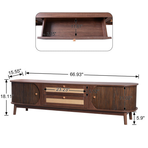 Rattan TV Stand for Tvs Up to 75'' — Modern Farmhouse Media Console — product image 2