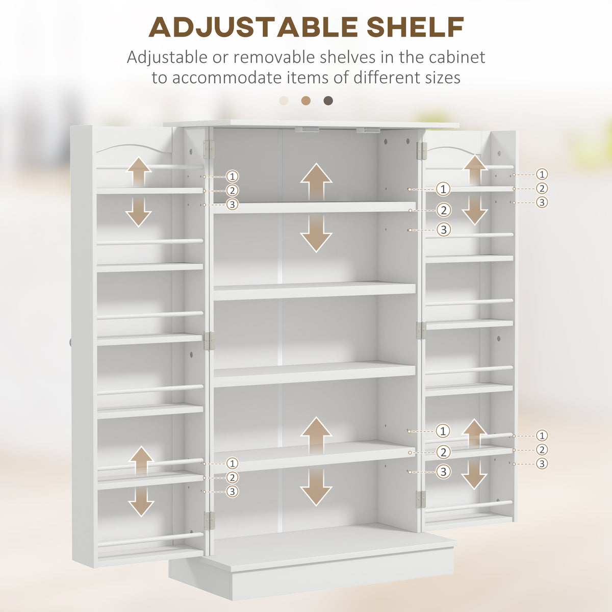 Freestanding Kitchen Pantry Cabinet, Kitchen Sideboard Cabinet with 12 Door Shelves, Double Doors, 5-tier Shelving, Paper White — product image 3