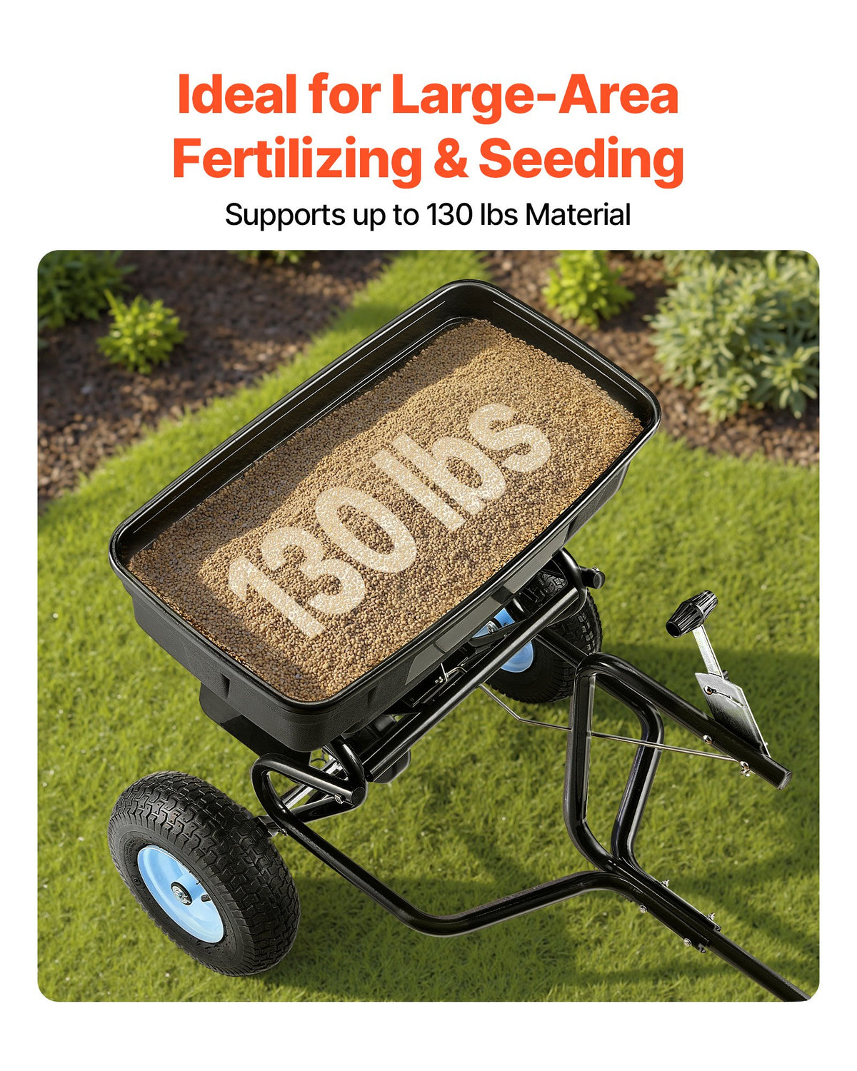 Tow Behind Broadcast Spreader, 130LBS Capacity, Tow/Push Garden Spreader With 13 In Tires, 30 Adjustable Setting & 9.8 Ft Spreading Width, Lawn Spreaders For Seed, Fertilizer, Salt, Ice Melt — product image 2