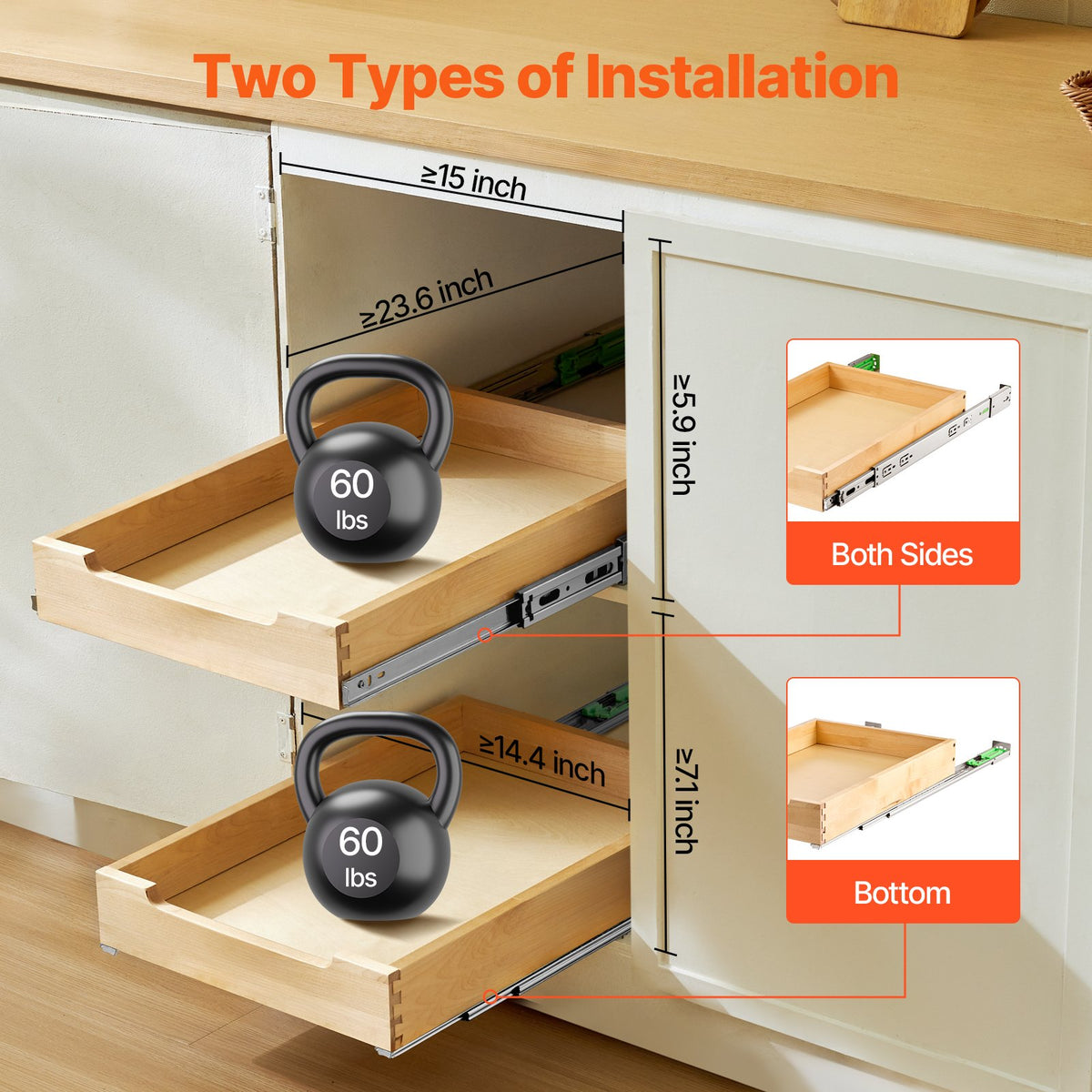 Pull Out Cabinet Organizer Soft Close Slide Out Shelf Wood Drawer 14'W X 21'D — product image 3