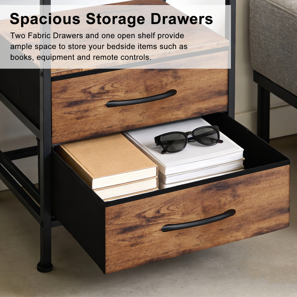 A Small Bedside Table with A Charging Station and Two Fabric Drawers — product image 2