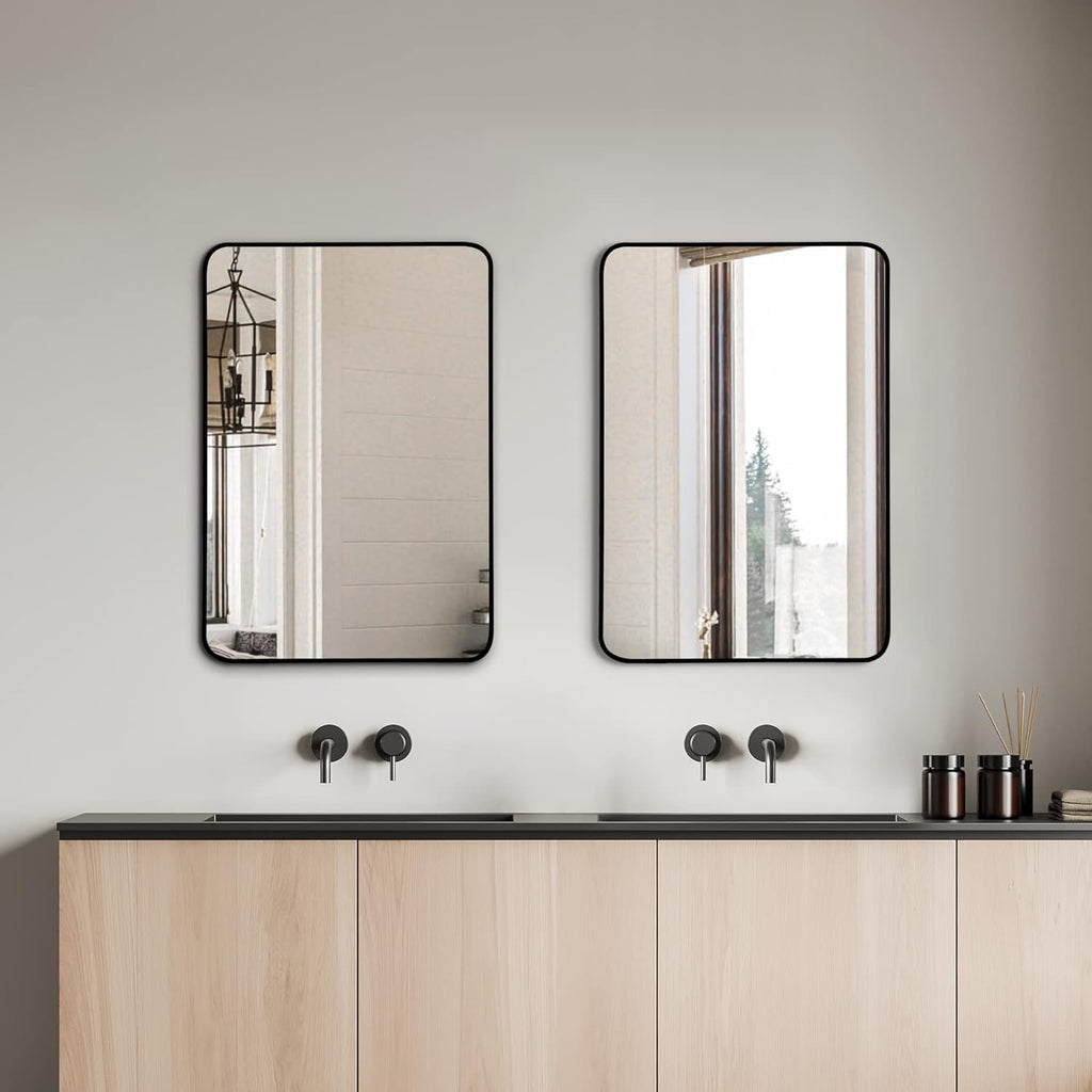 24x32 Inch Black Metal Framed Rectangular Bathroom Mirror for Wall. — product image 2