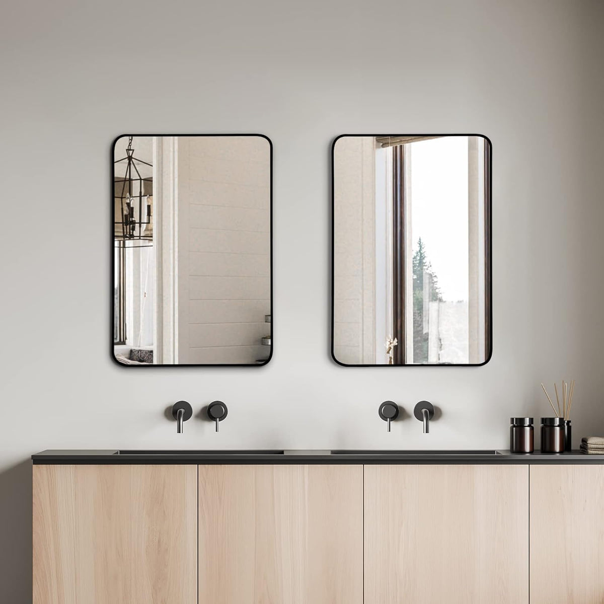 24x32 Inch Black Metal Framed Rectangular Bathroom Mirror for Wall. — product image 2