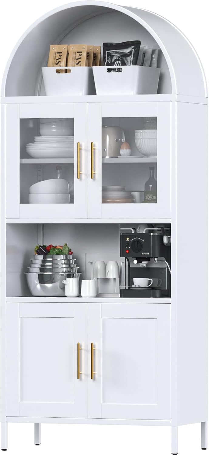 73 in Tall Metal Arched Cabinet — Kitchen Pantry Cabinet with Glass Door — product image 1