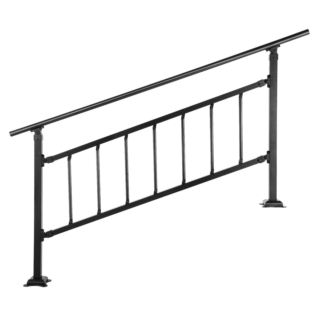 VEVOR Outdoor Stair Railing, Fits For 1-5 Steps Transitional Wrought Iron Handrail, Adjustable Exterior Stair Railing With Fence, Handrails For Concrete Steps With Installation Kit, Matte Black — product image 1