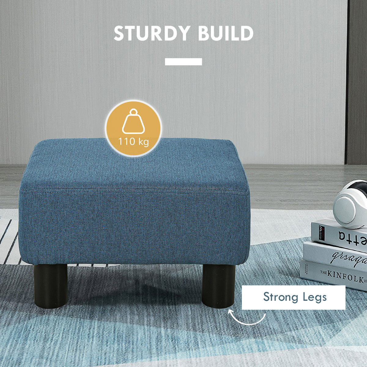 Ottoman Foot Rest — Small Foot Stool with Linen Fabric Upholstery and Plastic Legs — product image 2