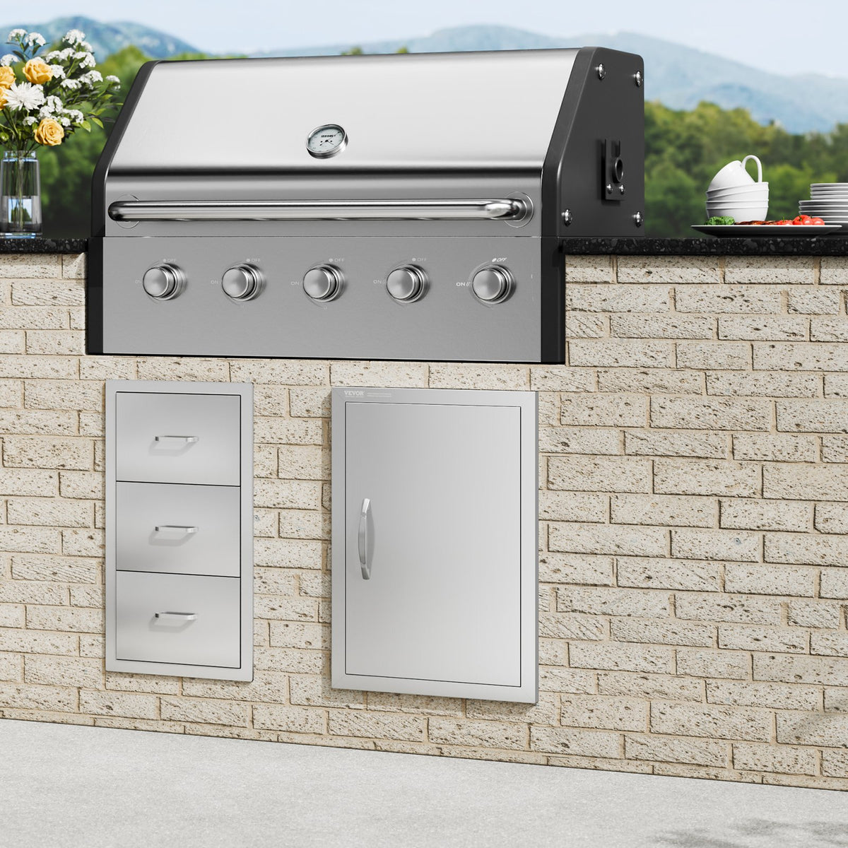 BBQ Access Door, 17W X 24H Inch Single Outdoor Kitchen Door, Stainless Steel Flush Mount Door, Wall Vertical Door With Handle, For BBQ Island, Grilling Station, Outside Cabinet — product image 1