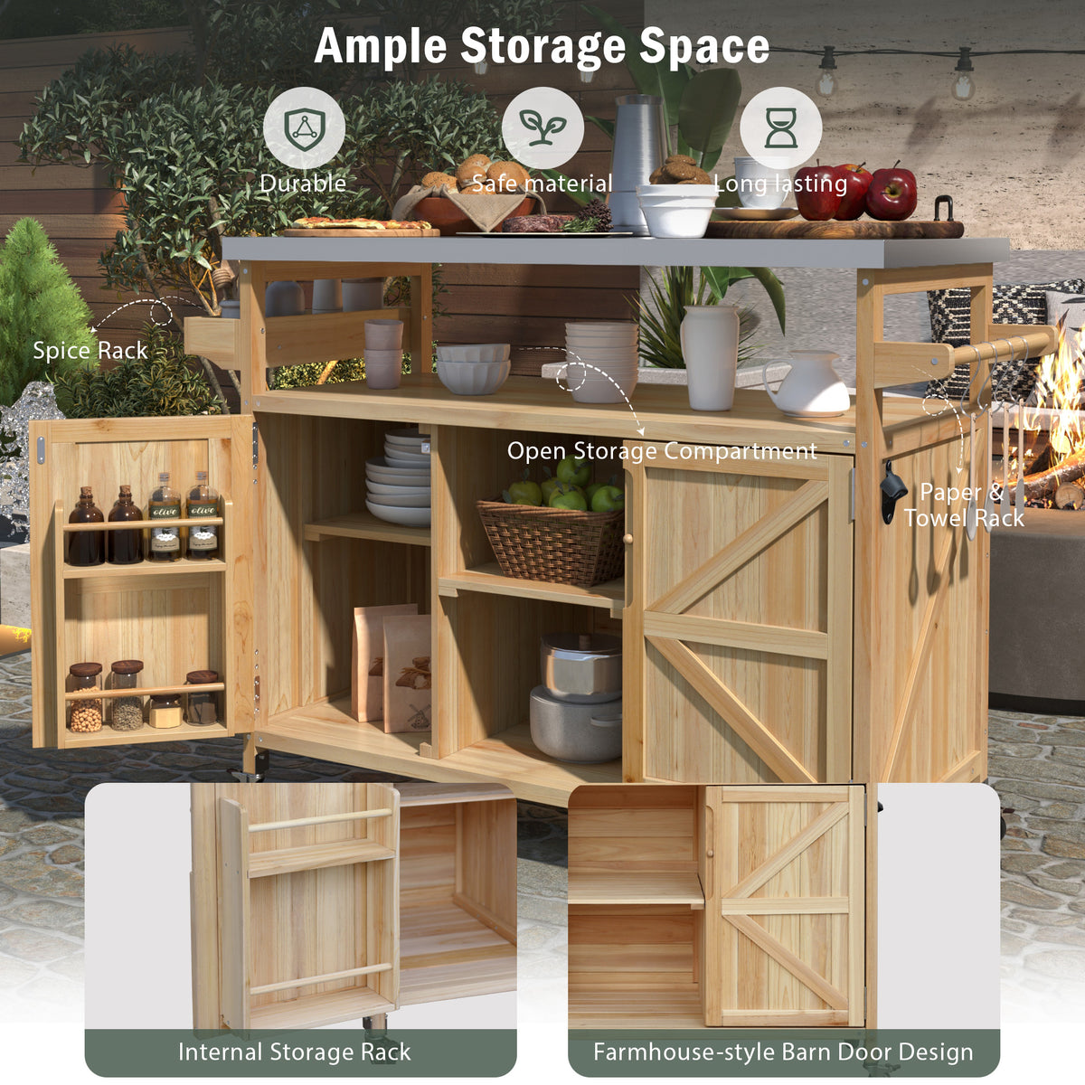 K&k Outdoor Kitchen Island — Rolling Bar Cart & Storage Cabinet — product image 3