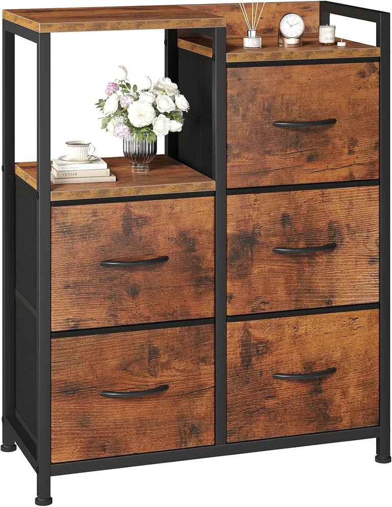 5 Drawer White Dressers For Bedroom 2 Tier Shelf Shelf Small Fabric Dresser For Closet Sturdy Metal Frame Modern Style Storage Cabinets Organization Units For Hallway Rooms — product image 3