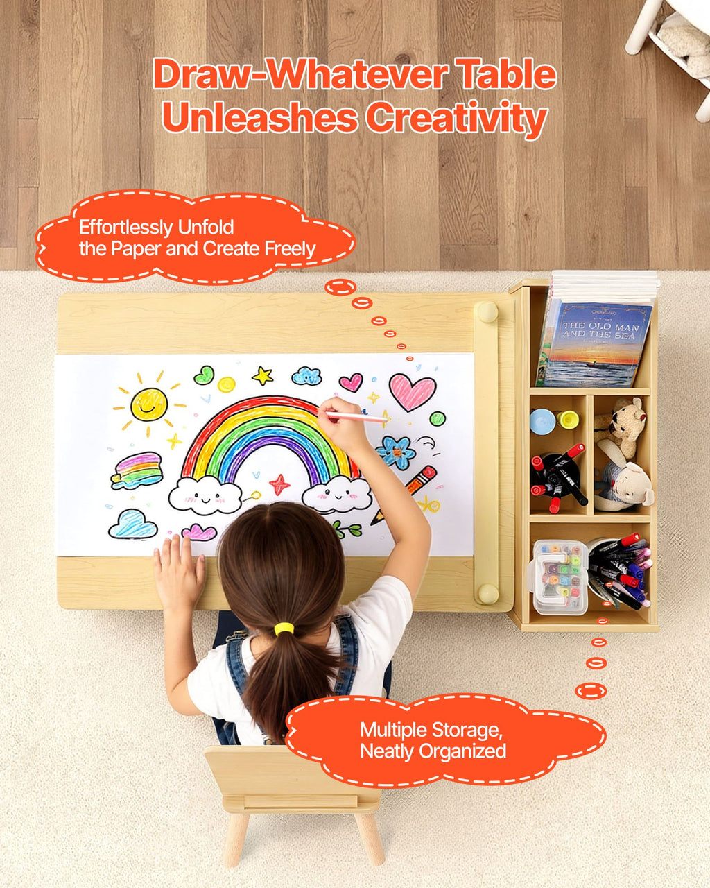 Kids Art Table and Chair Set — Toddler Craft Table with 3 Tiers Storage Cabinet — product image 3